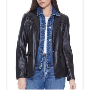 Blue Revival Unreal Leather Helen Black Blue Double Layer Blazer S Small NEW NWT
